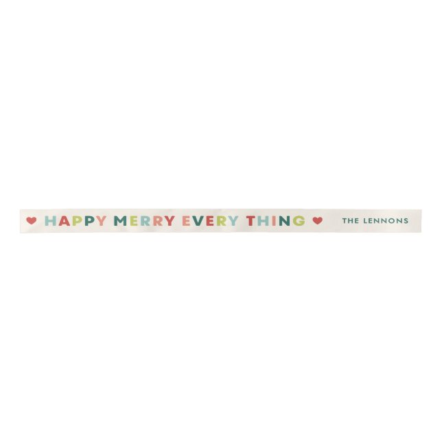 Ivory Happy Merry Everything Christmas Ribbon (Front)
