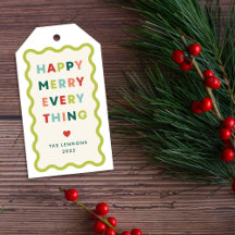 Ivory Happy Merry Wavy Christmas Gift Tag