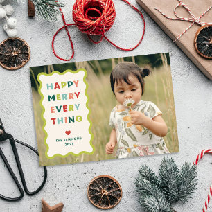 Ivory Happy Merry Wavy Christmas Photo Card