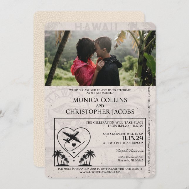 Ivory Hawaii Passport Wedding Invitation (Front/Back)