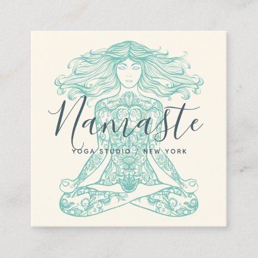 Customizable Ivory henna mandala yoga instructor meditation square business card