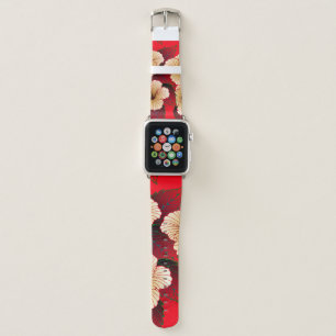 ivory hibiscus flowers seamless pattern on red apple watch band