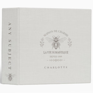 Ivory Honey Bee French Country Vintage Rustic 3 Ring Binder
