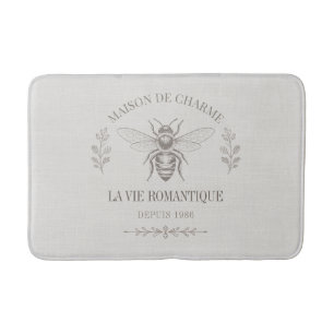 Ivory Honey Bee French Country Vintage Rustic Bath Mat