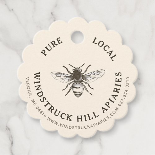 Ivory Honey Bee Scalloped Apiary Products tag Bold