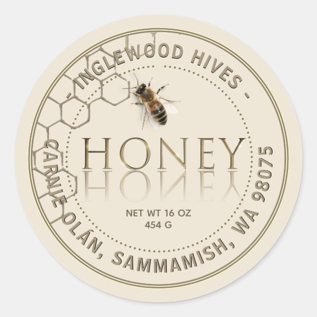 Ivory Honey Honeycomb Pattern with Bee Label (Front)