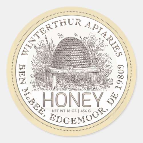 Ivory Honey Jar Label Vintage Skep Beige Border