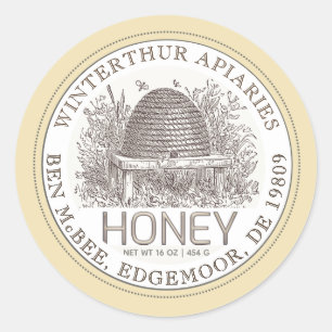 Ivory Honey Jar Label (Vintage Skep) Beige Border
