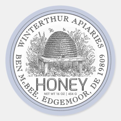 Ivory Honey Jar Label Vintage Skep Blue Border