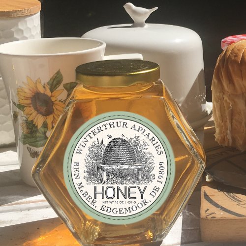 Ivory Honey Jar Label Vintage Skep Sage Border