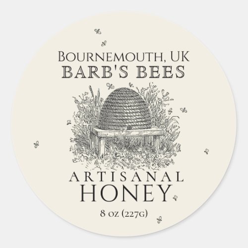 Ivory Honey Label Vintage Skep with Honeybees
