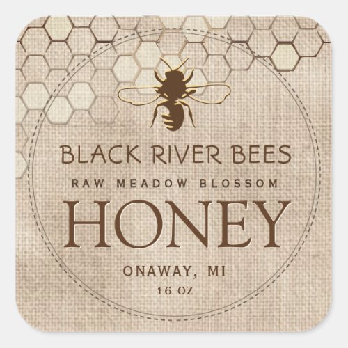 Ivory Honey Label with Honeycomb and Stylized Bee 