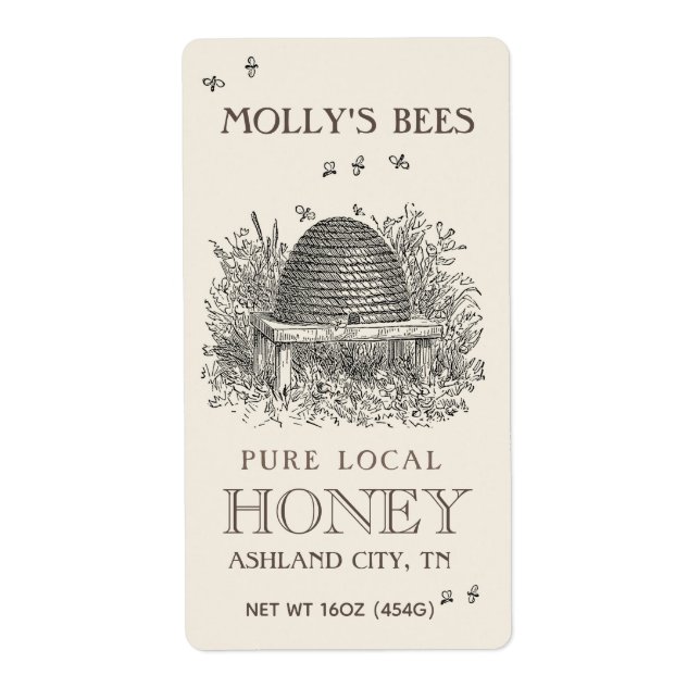 Ivory Honey Label with Skep Beekeeping (Front)