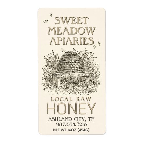 Ivory Honey Label with Skep Beekeeping Local Raw