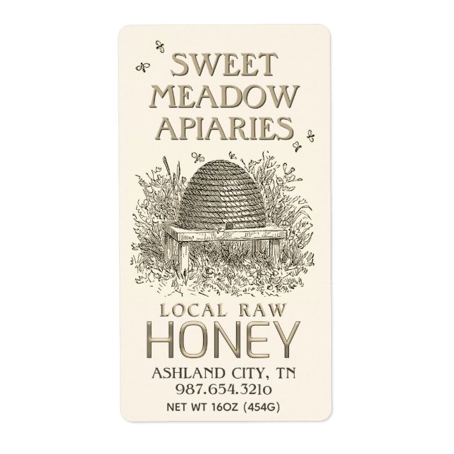 Ivory Honey Label with Skep Beekeeping Local Raw (Front)