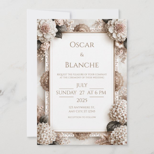 Ivory Hydrangea Heirloom Wedding Invitation (Front)