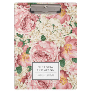 Ivory Hydrangeas and Pink Garden Roses Floral Clipboard