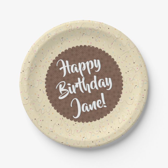 Ivory Ice Cream Birthday Paper Plates (Front)