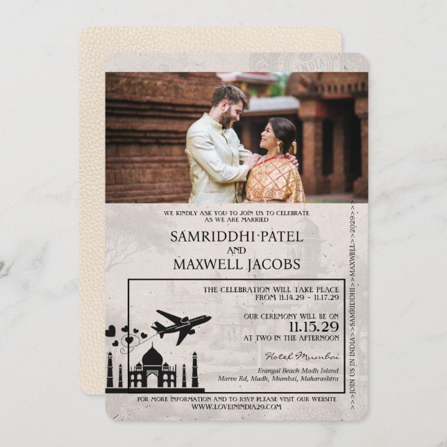 Ivory India Passport Wedding Invitation (Front/Back)