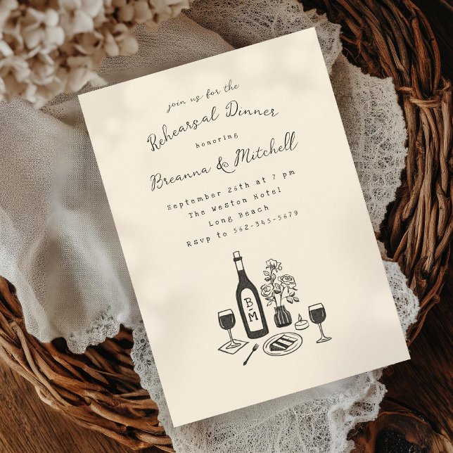Ivory Ink Whimsical Hand Drawn Rehearsal Dinner Invitation (Creator Uploaded)