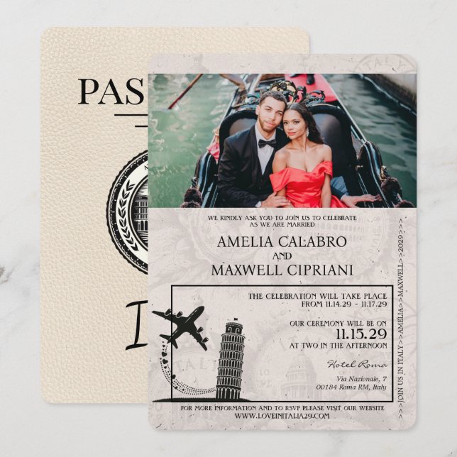 Ivory Italy Passport Wedding Invitation (Front/Back)