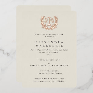 Ivory JD Law Scales+Laurel Wreath Graduation Party Foil Invitation