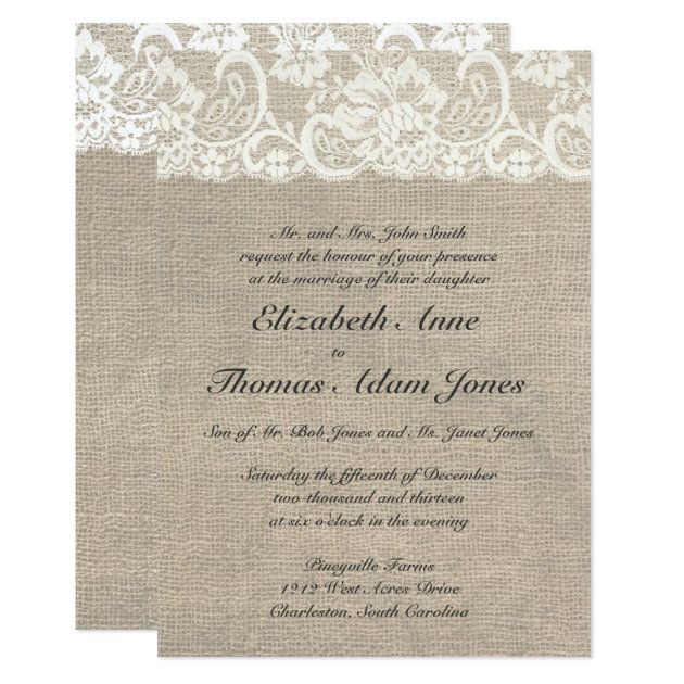 Ivory Lace And Burlap Wedding Invitation