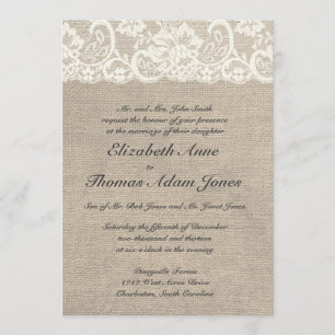 Ivory Lace and Burlap Wedding Invitation