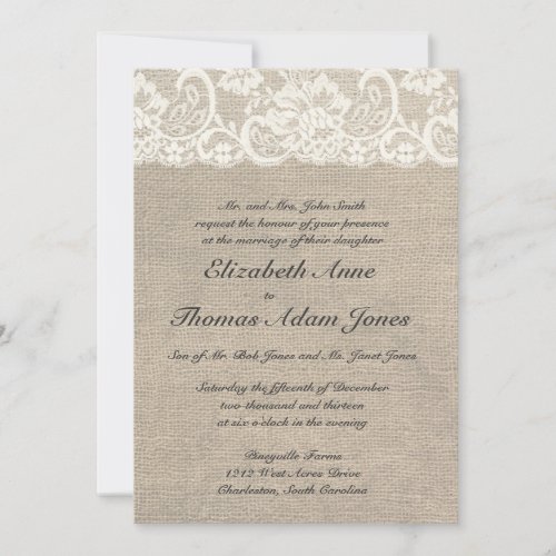 Ivory Lace and Burlap Wedding Invitation