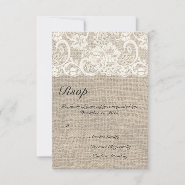 Ivory Lace and Burlap Wedding RSVP Card (Front)