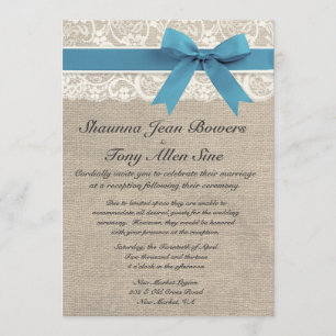 Ivory Lace Aqua Blue Burlap Wedding Reception Invitation