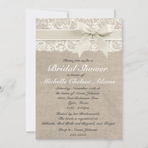 Ivory Lace Burlap Bridal Shower Invitation