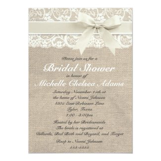 Ivory Lace Burlap Bridal Shower Invitation