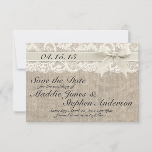 Ivory Lace &amp; Burlap Wedding Save the Date