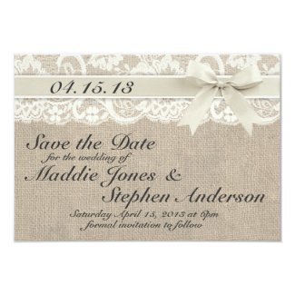 Ivory Lace & Burlap Wedding Save the Date Card