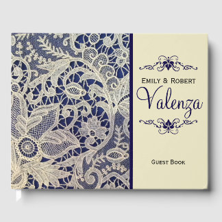 Ivory Lace Navy Blue Elegant Wedding | Guest Book