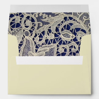 Ivory Lace Navy Blue Modern Wedding Return Address Envelope