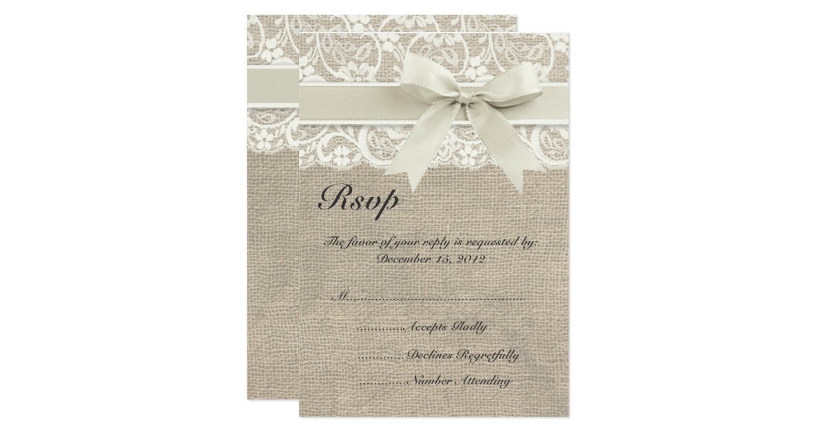 Ivory Lace Ribbon And Burlap Wedding Rsvp Card Zazzle