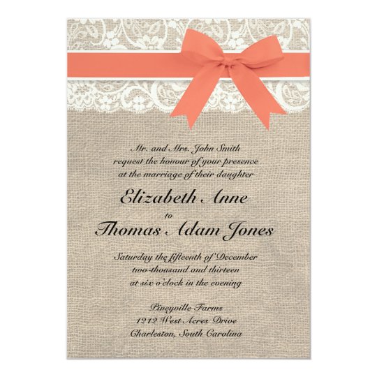 Rustic Coral Wedding Invitations 7