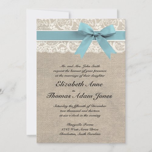 Ivory Lace Rustic Burlap Wedding Invite Glacier