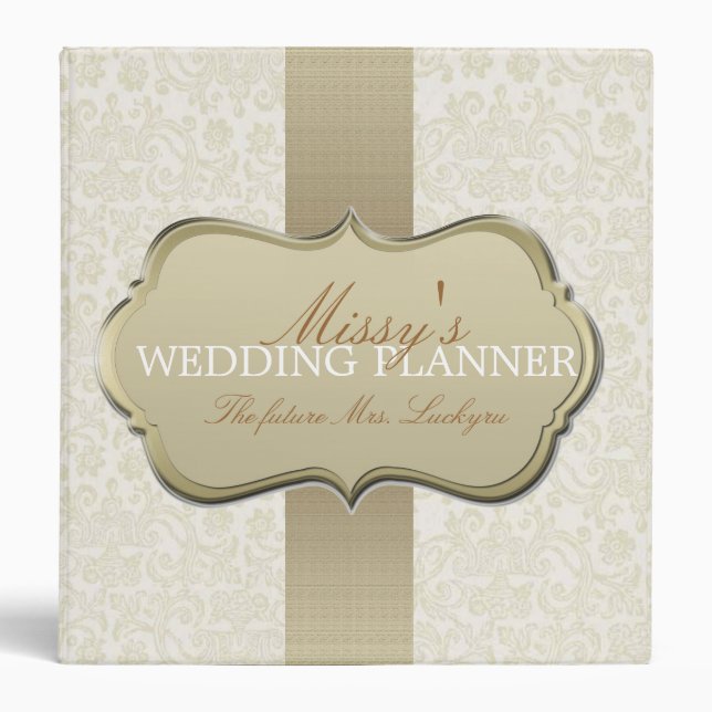 Ivory Lace Wedding Planner 3 Ring Binder (Front)