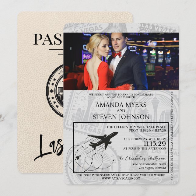 Ivory Las Vegas Passport Wedding Invitation (Front/Back)
