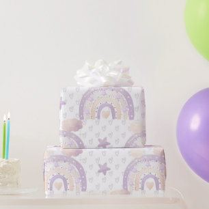 Ivory Lavender Boho Rainbow Baby Girl Shower Wrapping Paper