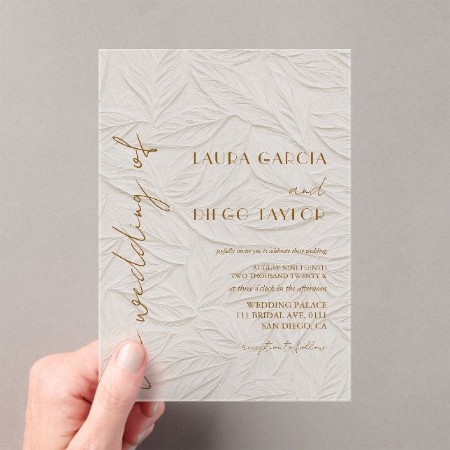 Ivory Leaves Wedding Acrylic Matte Invitations (Insitu (Handheld))