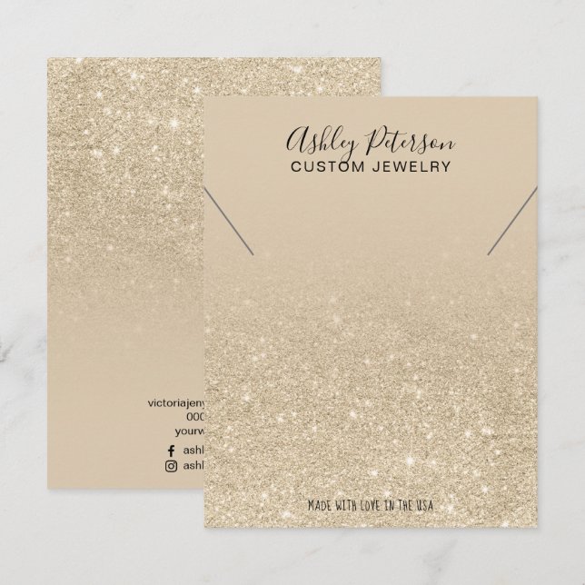Ivory light gold glitter jewelry necklace display thank you card (Front/Back)