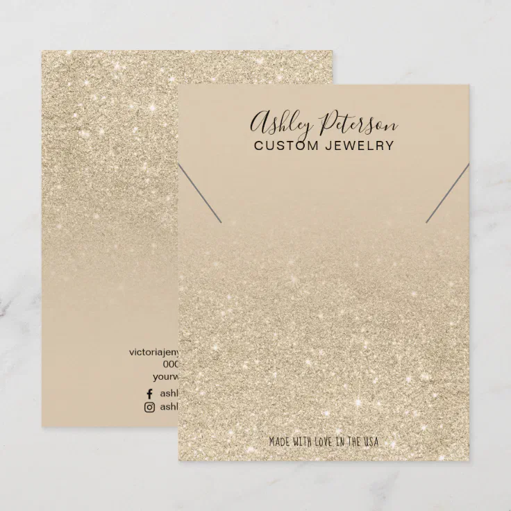 Ivory light gold glitter jewelry necklace display thank you card Zazzle