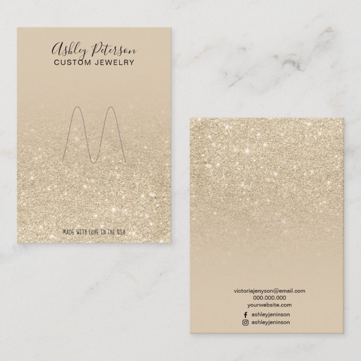 Ivory light gold glitter jewelry ring display business card Zazzle