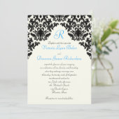 Ivory Linen and Black Damask Monogrammed Invite (Standing Front)