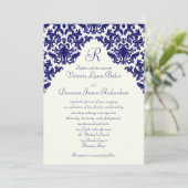 Ivory Linen and Navy Damask Monogrammed Invite (Standing Front)