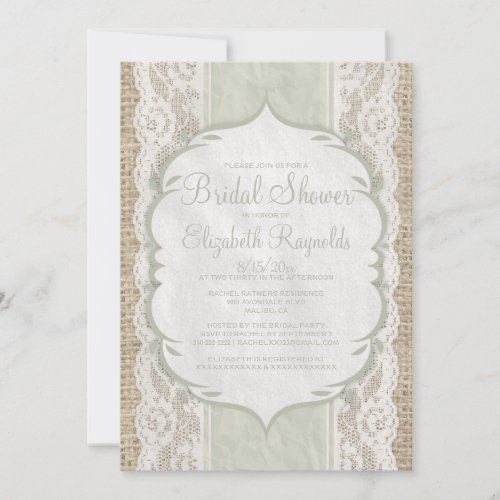 Ivory Linen Burlap Lace Bridal Shower Invitations